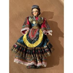 Vintage Festive Greek Folk Art Costumed Dancer Doll Souvenir Of Crete